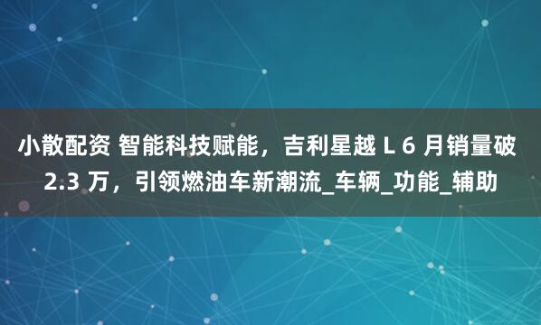 小散配资 智能科技赋能，吉利星越 L 6 月销量破 2.3 万，引领燃油车新潮流_车辆_功能_辅助